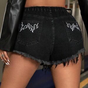 Black Frayed Hem Denim Shorts